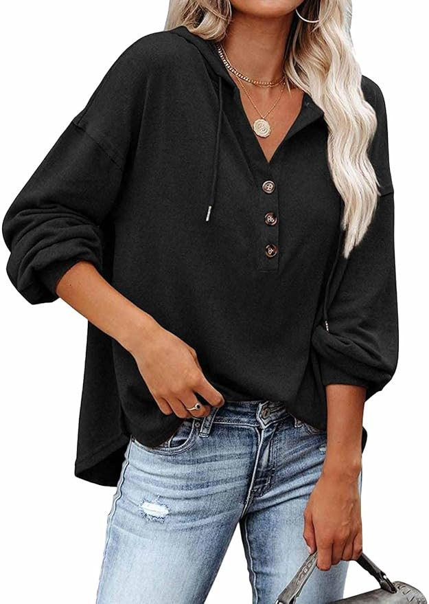 REVETRO Womens V Neck Long Sleeve Henley Shirts Button Down Sweatshirts Hoodies Tunic Tops with... | Amazon (US)