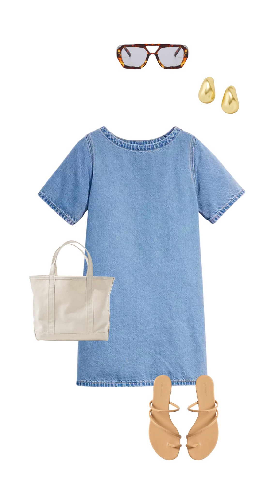 Denim dress outfit, tote bag, sandals, sunglasses, summer outfit, gold jewelry 

#LTKShoeCrush #LTKStyleTip
