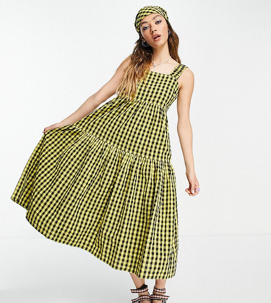 COLLUSION gingham midi tiered sundress dress in yellow & black-Multi | ASOS (Global)