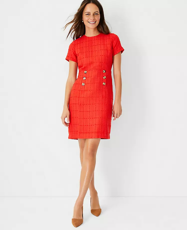 Tweed Button Trim Shift Dress | Ann Taylor (US)