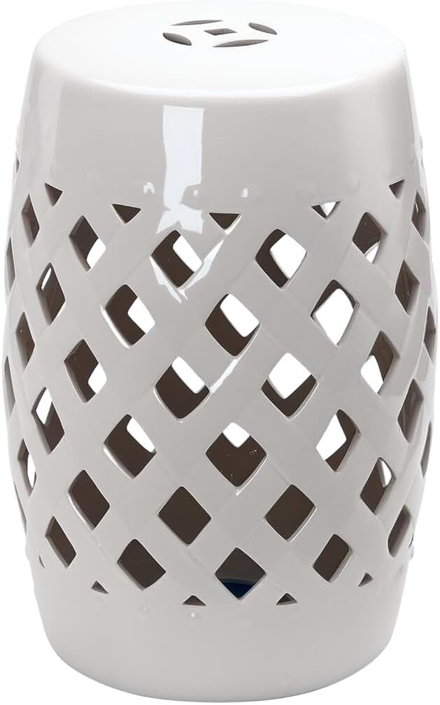 Outsunny 13" x 18" Ceramic Garden Stool with Woven Lattice Design & Glazed Strong Materials Decorative Outdoor Stool, White | Amazon (US)
