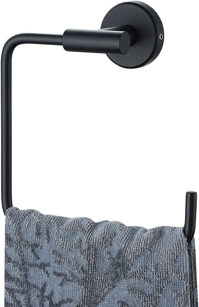 JQK Black Towel Ring, Stainless Steel Square Ring Towel Holder for Bathroom, 6 Inch Matte Black W... | Amazon (US)