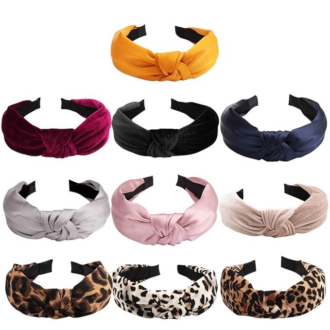 Velvet Headbands for Women, 10 Pcs, Leopard Headbands for Hair, Knotted Headbands Silk, Large Hea... | Amazon (US)
