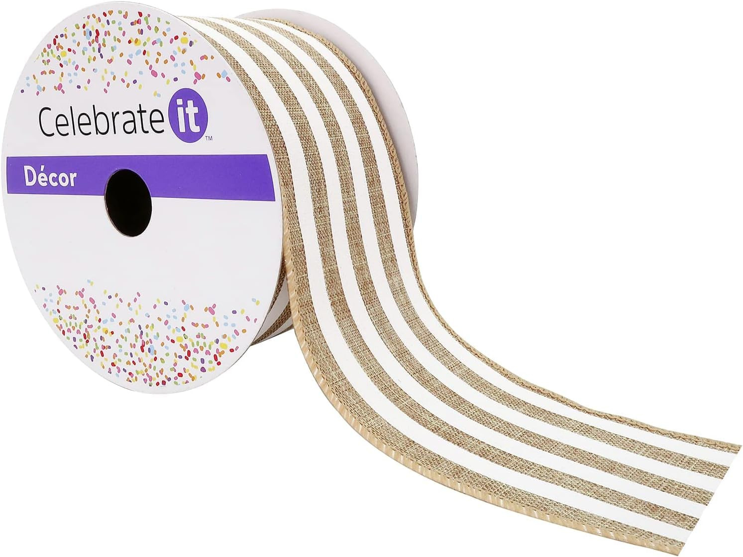 Celebrate It 2.5" x 25ft. Faux Linen Wired Stripe Ribbon, 12 Pack | Amazon (US)