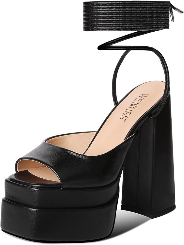 WETKISS Platform Heels for Women, with Chunky Heel and Ankle Strap Design, Comfy and Sassy | Amazon (US)