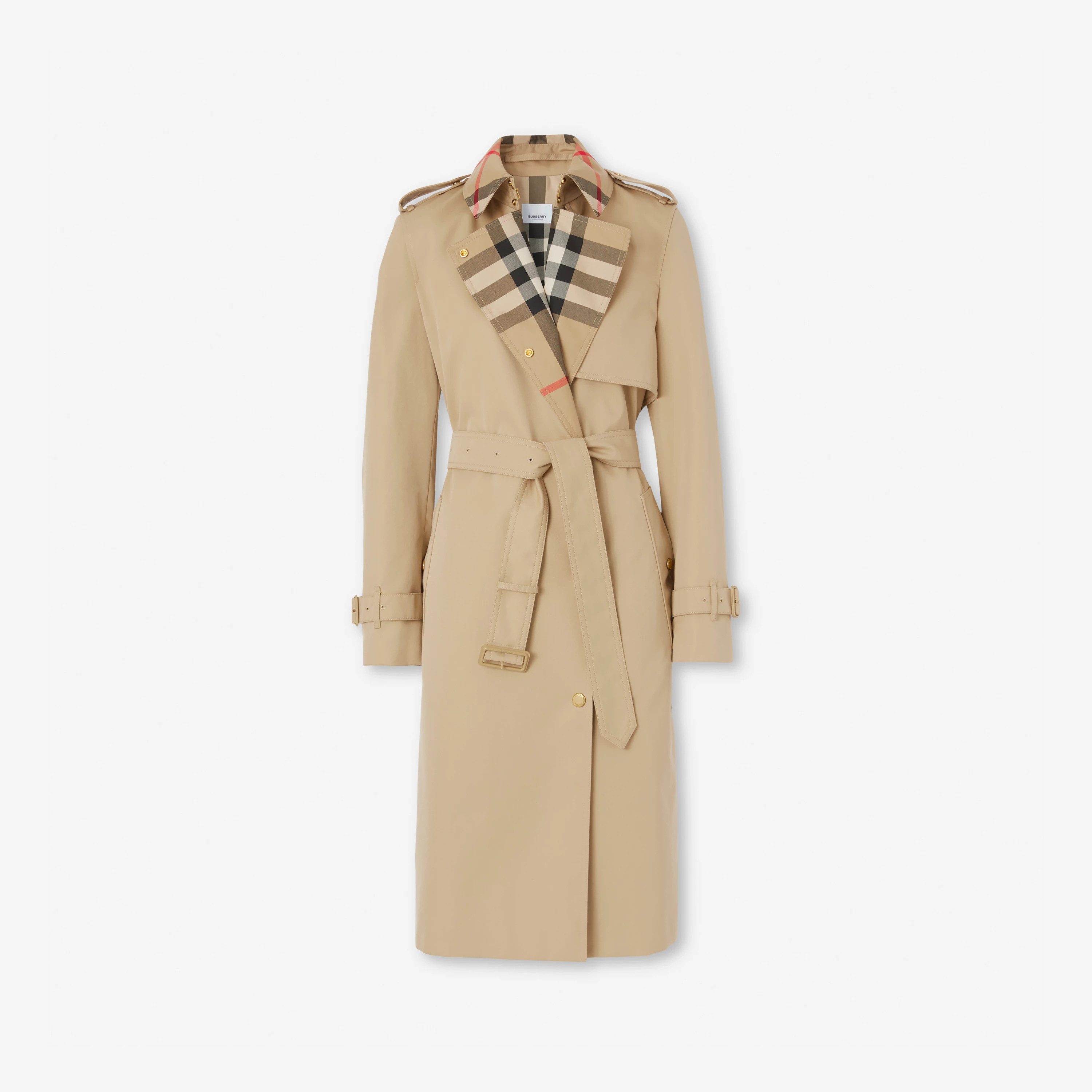 Check Trim Gabardine Trench Coat in Honey - Women | Burberry® Official | Burberry (US)