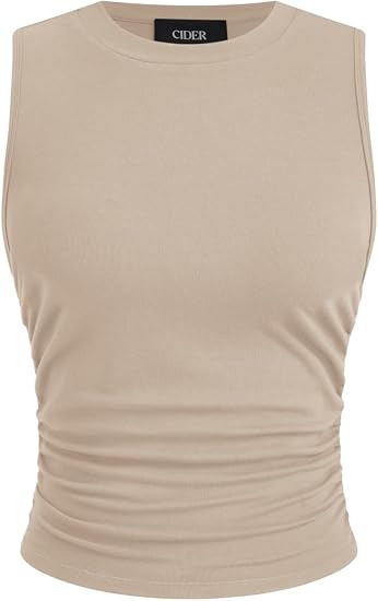 CIDER Womens Tank Tops Sleeveless High Neck Ruched Crop Tops Going Out Casual Basic Ribbed Shirt ... | Amazon (US)