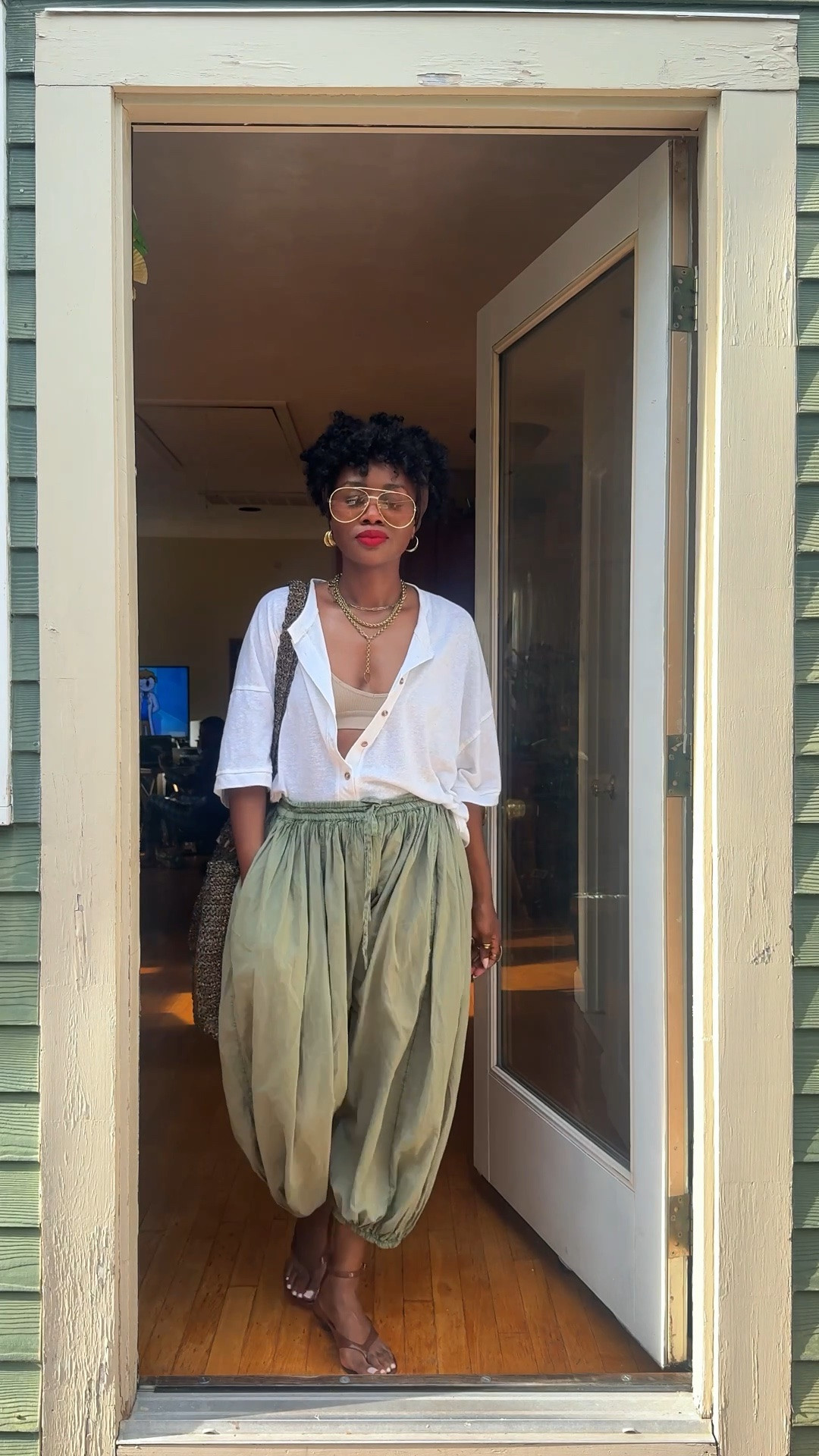 Easy neutral summer outfit with olive green pants, a lightweight cardigan, and woven accessories. Comfortable, effortless, and perfect for everything from errands to a casual dinner out.

#LTKStyleTip #LTKSeasonal #LTKunder100 #summeroutfit #neutralstyle #olivegreen #casualstyle #womenover40
