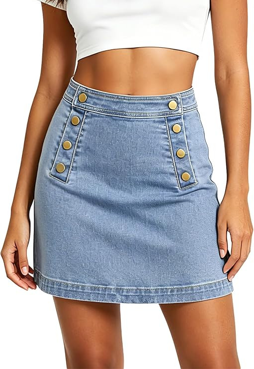 Belle Poque Denim Mini Skirt High Waisted Button-Front Sailor Jean Skirts for Women with Back Pat... | Amazon (US)