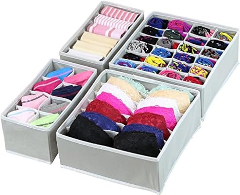 Simple Houseware Closet Underwear Organizer Drawer Divider 4 Set, Gray | Amazon (US)
