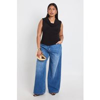 boohoo Women's Plus Sleeveless Cowl Neck Top in Black | Size: 20 | Denim | boohoo (US & Canada)