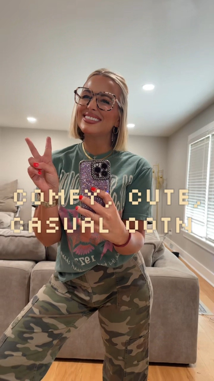 Fall outfit formula 🤎🍂 The viral Walmart camo pants are BACK IN STOCK in ALL sizes 🙌🏼👏🏼 Pairing them with my favorite Mountain Moverz tee + the cutest glasses for an easy, casual fall look I’m obsessed with! 🍂✨ If you’ve been waiting for these camo pants, RUN! 🏃🏼‍♀️💨

#LTKFinds #LTKStyle #FallFashion #CamoPants #WalmartFinds #MountainMoverz #CasualStyle #AffordableFashion #OOTD #FashionFinds #LTKootd #LTKmomlife #FallOutfit