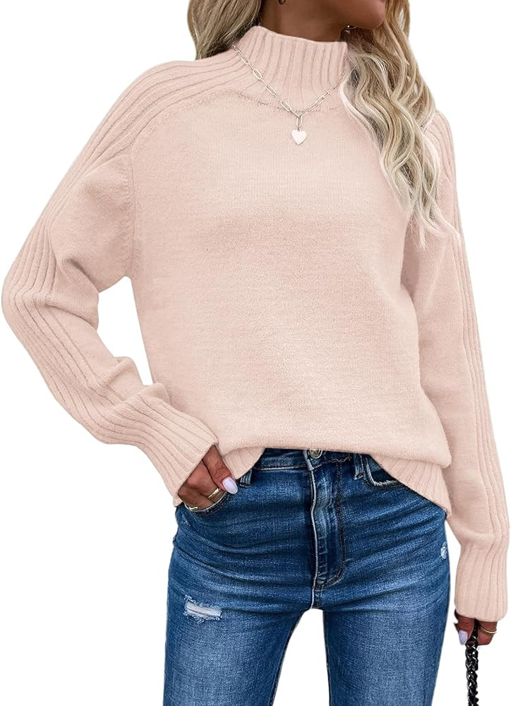 Les umes Womens Turtleneck Sweaters Long Sleeve Loose Pullover Sweater Casual Knit Tops | Amazon (US)