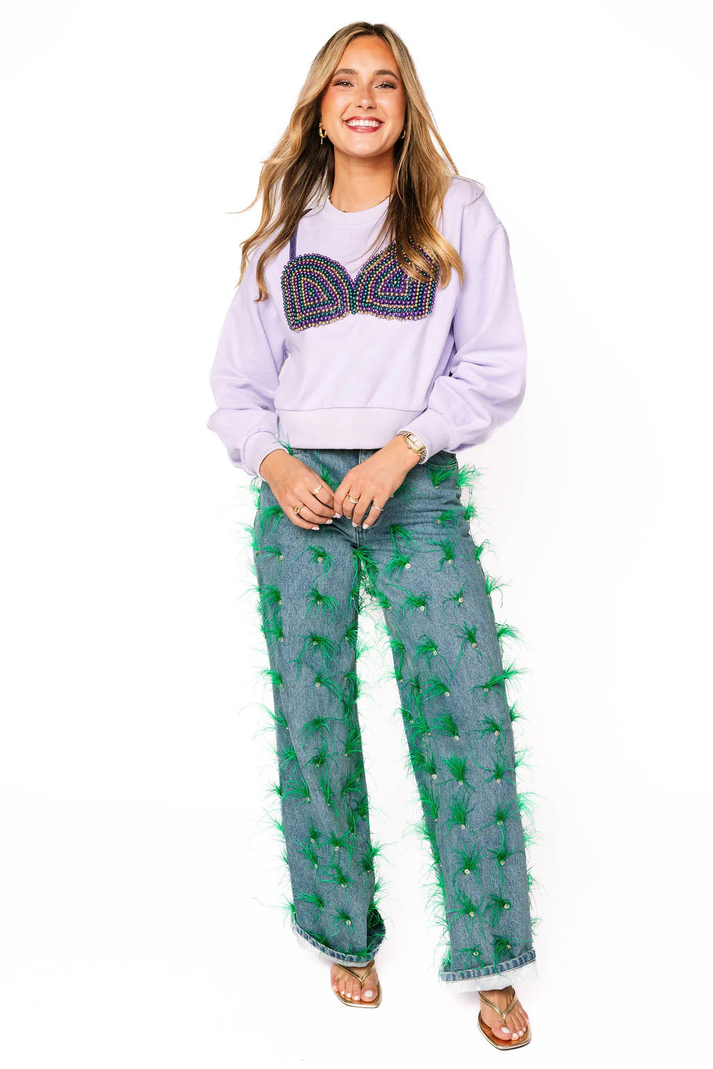 Lavender Mardi Gras Beaded Bikini Sweatshirt | Queen of Sparkles