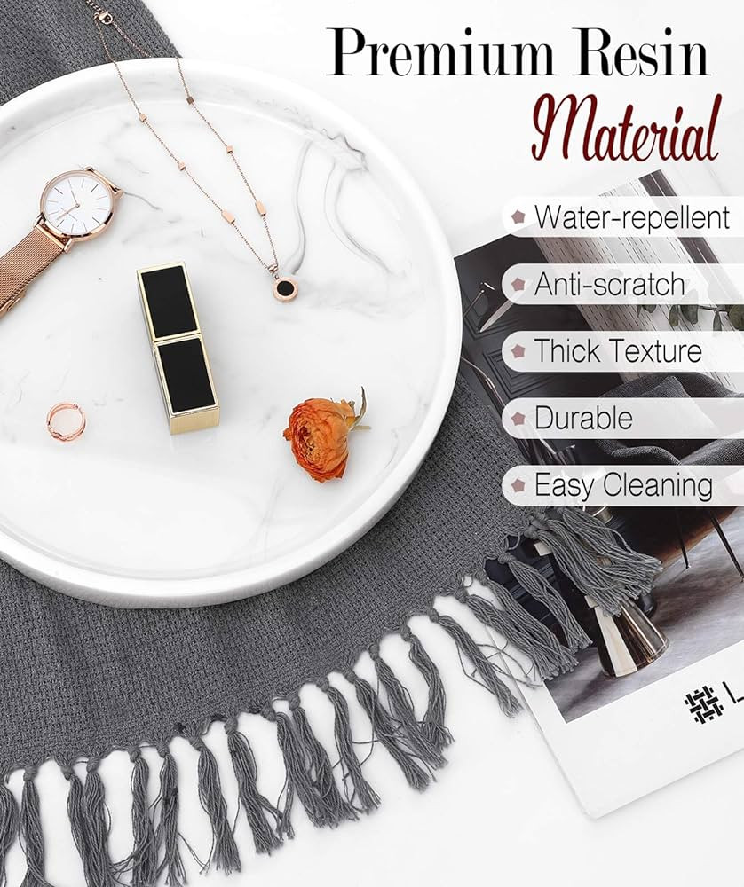 Amazon.com: MoKo Resin Vanity Tray,Marble Perfume Tray Round Kitchen Tray Decorative Bathroom Tra... | Amazon (US)