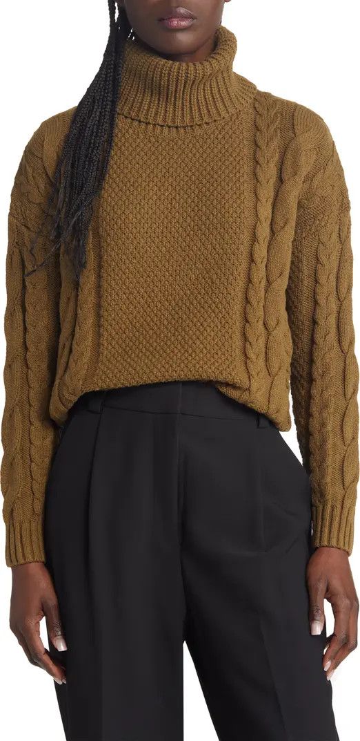 Madewell Crockett Cable Turtleneck Sweater | Khaki Sweater Sweaters | Green Sweater | Nordstrom