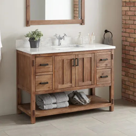 Signature Hardware Morris 48" Single Vanity Set with Wood Cabinet, Carrara Marble Vanity Top, and... | Build.com, Inc.