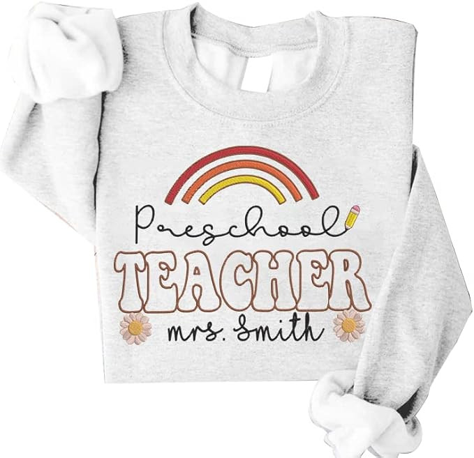 NAZENTI Personalized teacher sweatshirt, Embroided teacher sweatshirts for women, Teacher Name sh... | Amazon (US)