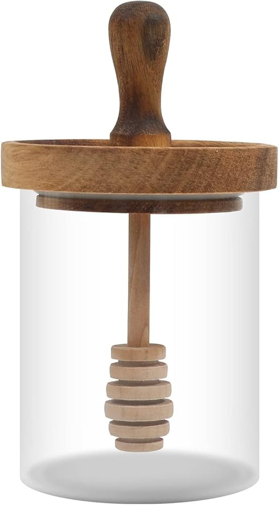 Honey Jar with Dipper and Lid - Glass Honey Pot with An Extra Wooden Dipper Stick, Home Kitchen Honey Containers Holder with Wider Diameter to Store Honey and Syrup, Gift, Airtight 13.5 oz | Amazon (US)
