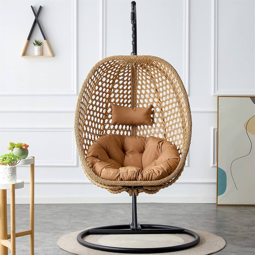LKTART Egg Swing Chair with Stand Rattan Hanging Egg Chair with Cushions and Pillow Relaxing Chai... | Amazon (US)