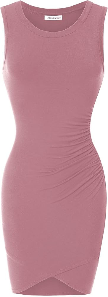 MINEFREE Women's Casual Crew Neck Bodycon Sleeveless Dress | Amazon (US)