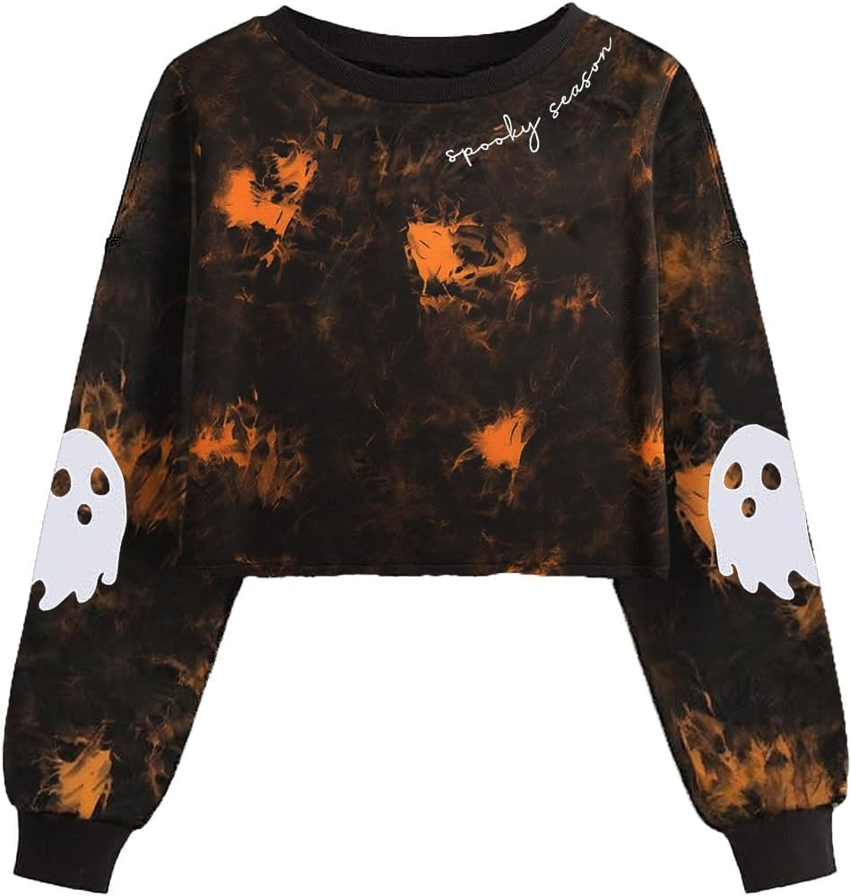 Women's Witch Crop Sweatshirt Fall Halloween Vintage Graphic Lantern Long Sleeve Pullover Spooky Season Sweatshirt | Amazon (US)