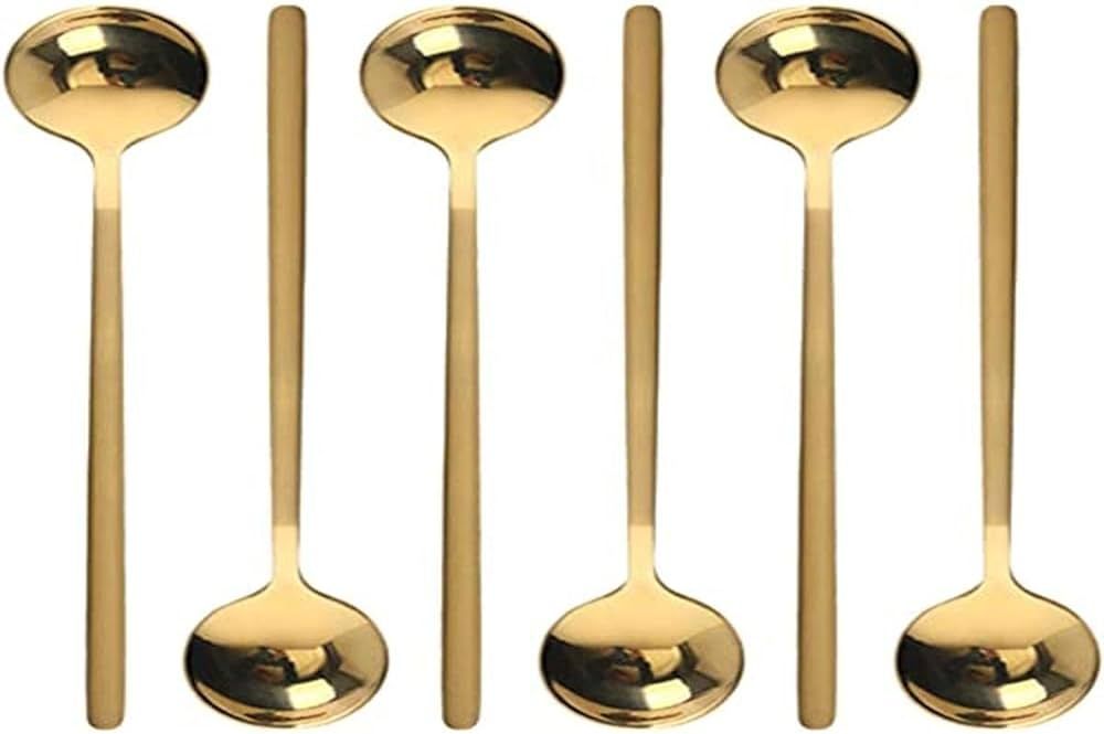 6 Pcs Coffee Spoons Stainless Steel Tea Spoons Round Dessert Spoons Long Handle Spoons for Hot Ch... | Amazon (UK)