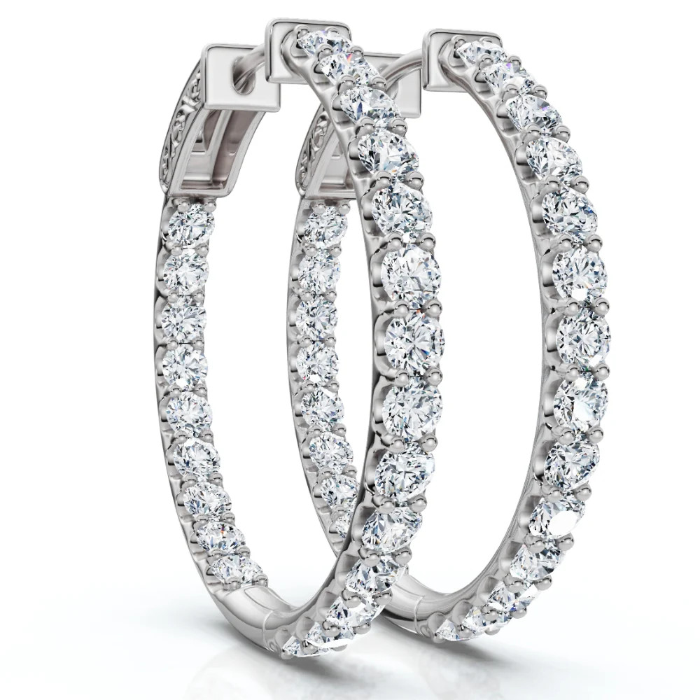 3Ct Diamond Hoops Women's Lab Grown Earrings 10K White Gold 1 1/4" Tall | Shop Simon