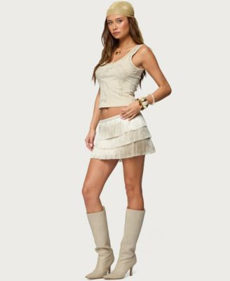 Edikted Women's Sarai Tiered Fringed Mini Skirt - Macy's | Macy's