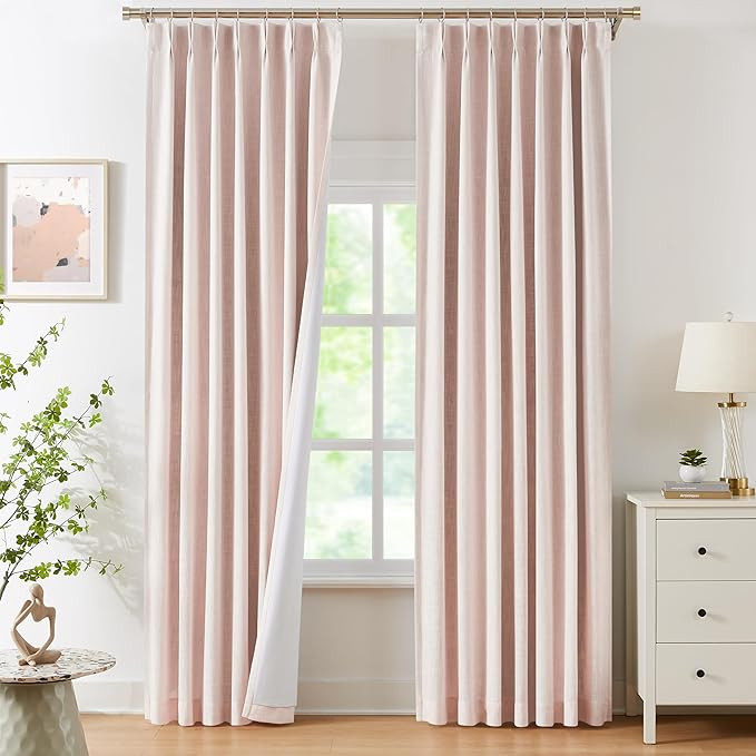 WEST LAKE Bailey Pinch Pleat Full Blackout Curtains 90 Inches Long,Pink Linen Textured 100 Room D... | Amazon (US)