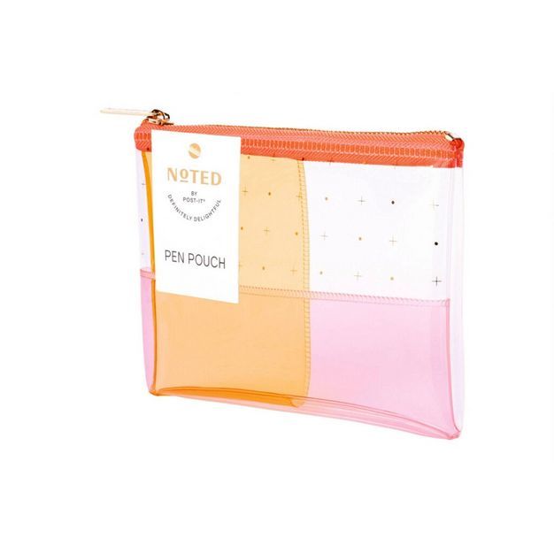 Post-it 1-Zipper Transparent Pencil Pouch Weave Peach/Pink | Target