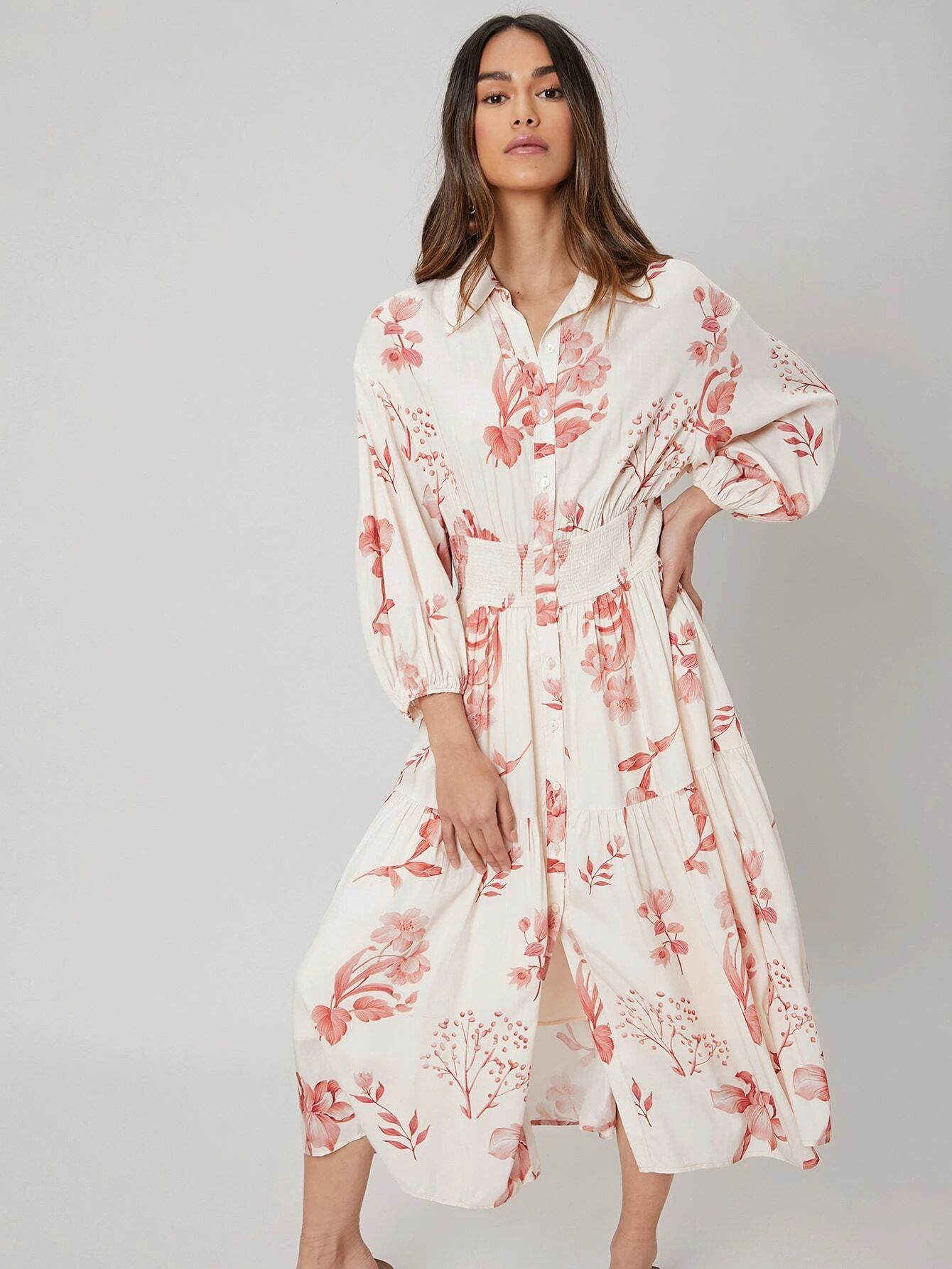 MOTF PREMIUM 100% VISCOSE GATHERED SHIRT DRESS | SHEIN