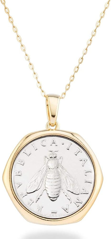 Miabella Italian 18K Gold over 925 Sterling Silver Genuine 2-Lira Bee Coin Medallion Pendant Neck... | Amazon (US)