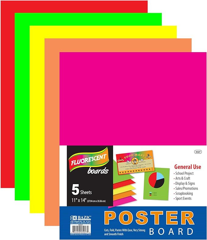 BAZIC Poster Board 11" X 14" Assorted Neon Colored Poster Board Paper for School Craft Project Pr... | Amazon (US)