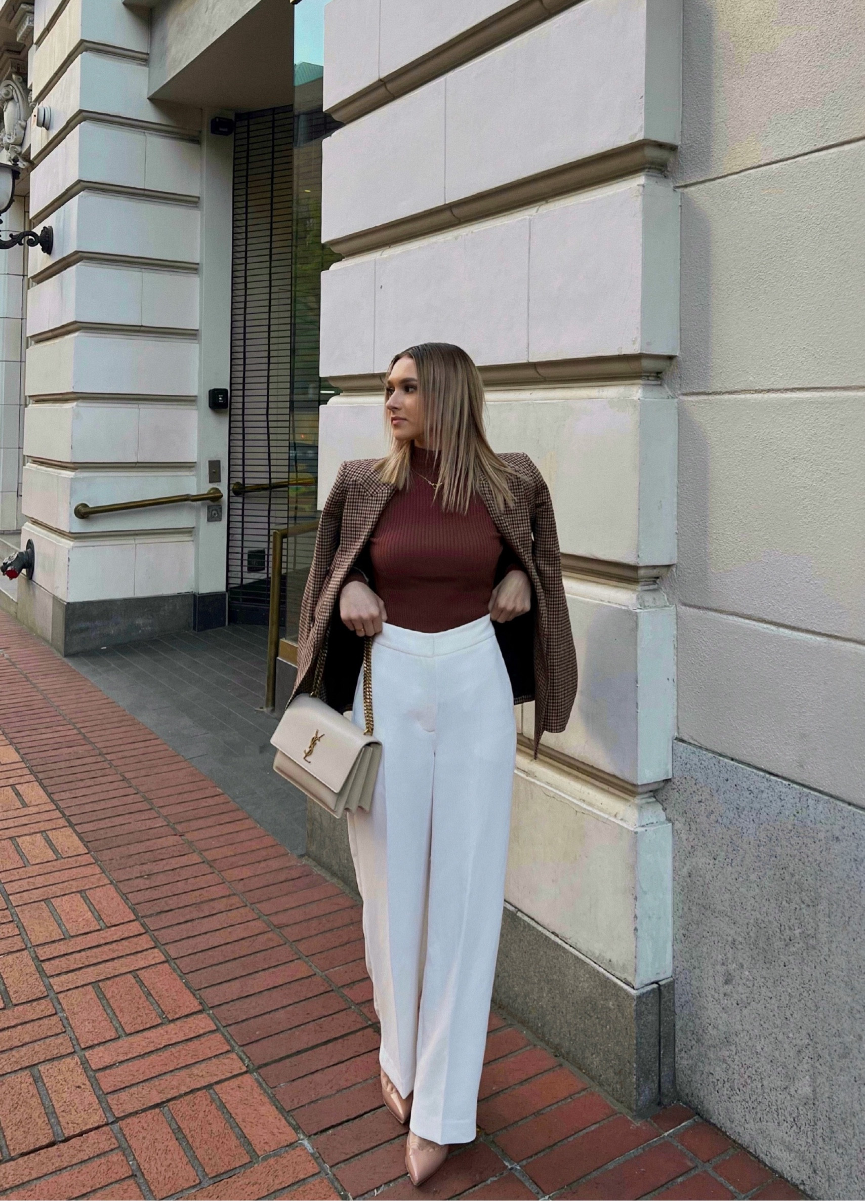 Evening out 🥂
Blazer from Zara wearing XS 
Top from Aritiza wearing XS 
Pants from Aritiza wearing size 0
Heels from Louboutin wearing size 6.5 
Bag from YSL
Tried to find a lot of similiar items🤎

#LTKStyleTip #LTKFindsUnder100 #LTKWorkwear