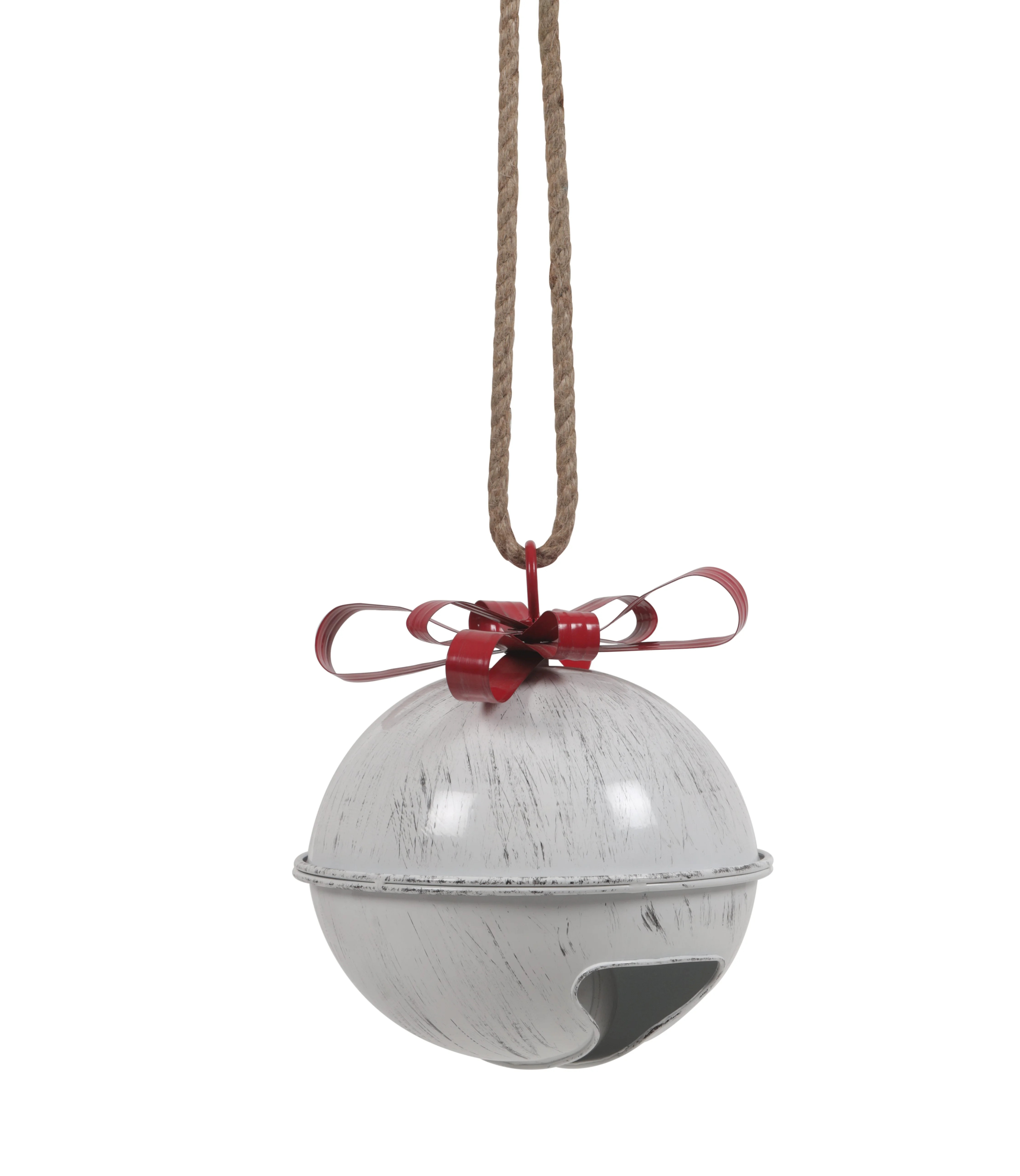 Holiday Time 8.75 Inch White Antique bell with Red Bow Metal Bell with Hanging Natural Jute | Walmart (US)