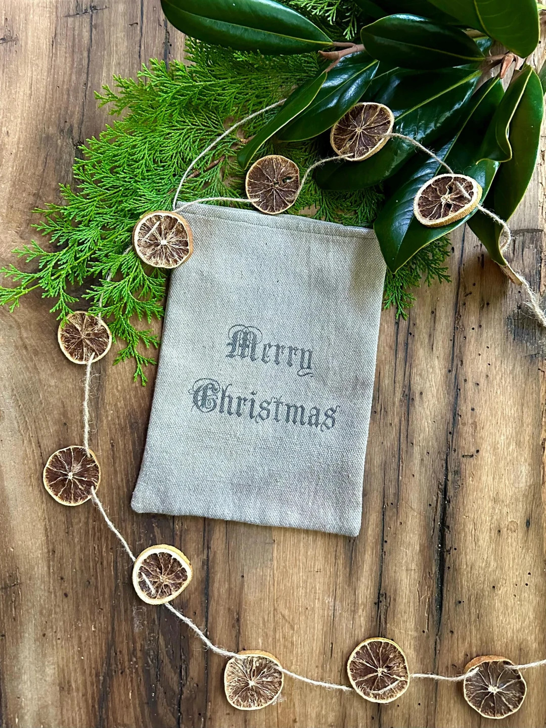 Grainsack Merry Christmas Ditty Bag, Neutral Grain Sack Winter Holiday Decor, Prairie Homestead P... | Etsy (US)