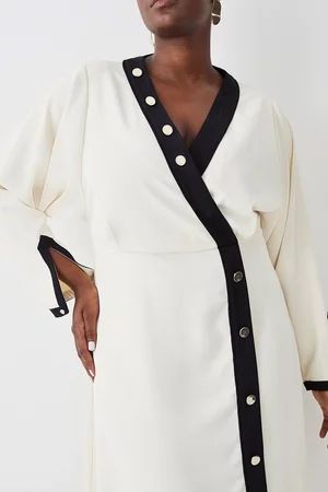 Plus Size Twill Asymetric Maxi Wrap Dress | Karen Millen UK + IE + DE + NL