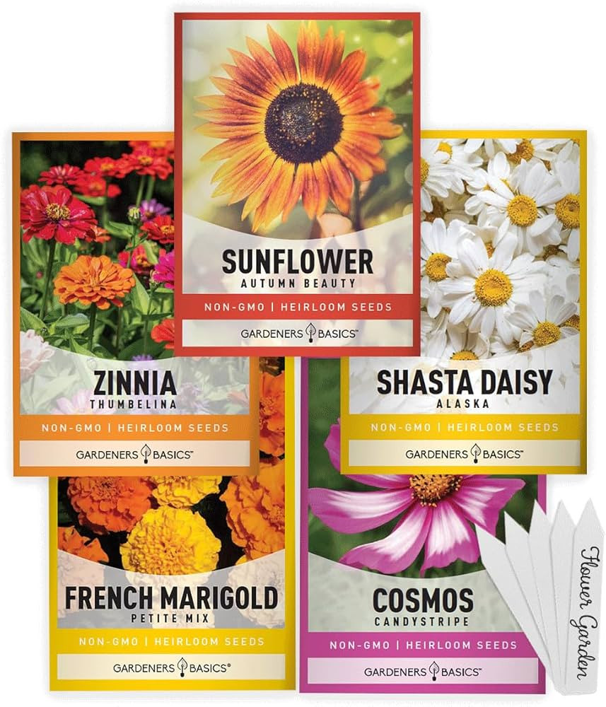 Gardeners Basics, Flower Garden Seeds for Planting Outdoors Flower Seeds (5 Variety Pack) Daisy, ... | Amazon (US)