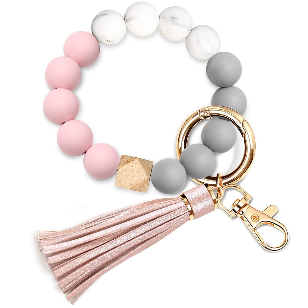 UpUDo Keychain Bracelet Wristlet, Silicone Beaded Key Ring Bracelet with Card Wallet, Elastic Key... | Amazon (US)