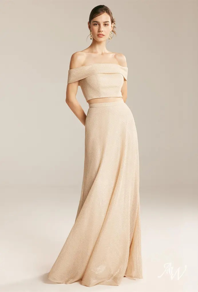 AW Rani Dress, Champagne Composite Filament Floor Length Straight Neckline Wedding Guest Dresses ... | AW Bridal