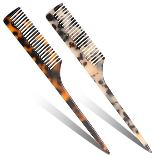 Auseibeely 2 Pack Rat Tail Combs for Women, Fine Tooth Hair Parting Comb Root Teasing Hair Styling Tools for Braiding, Friendly Recycled Cellulose Acetate Comb Anti Static(Tortoise Shell, Ivory) | Amazon (US)