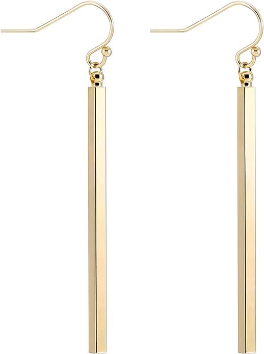Minimal Long Circle Bar Earrings 18k Gold Plated Drop Line Dangle Geometric jewelry for Women Gir... | Amazon (US)