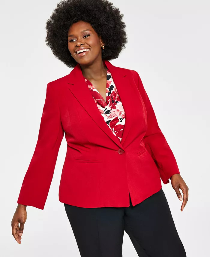 Plus Size Crepe One-Button Blazer | Macy's