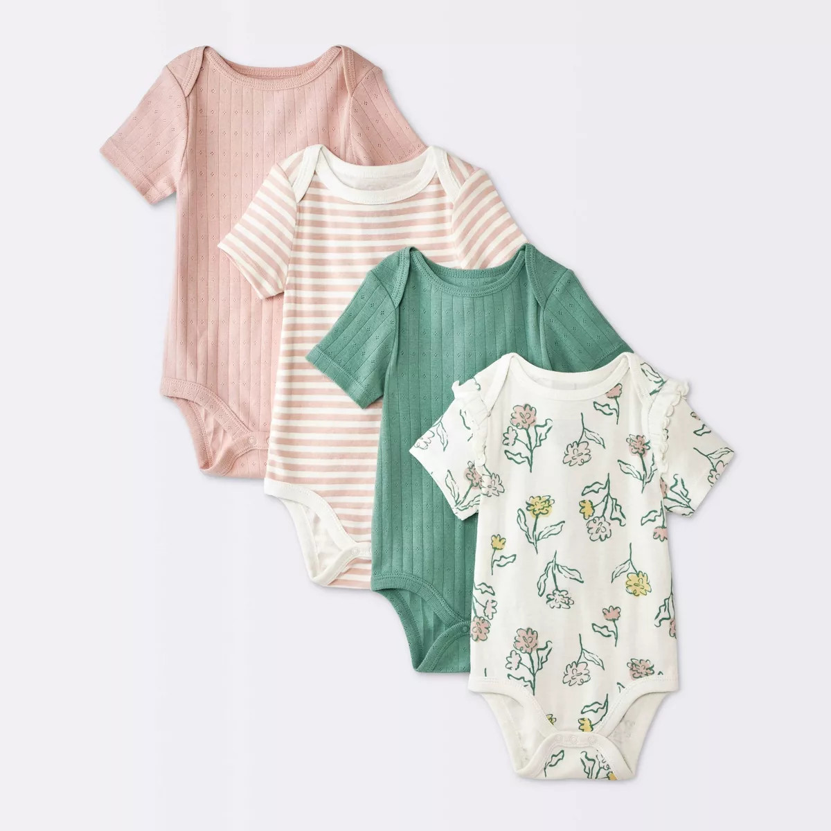 Baby Girls' 4pk Floral Short Sleeve Pointelle Bodysuit - Cloud Island™ Cream 24M | Target