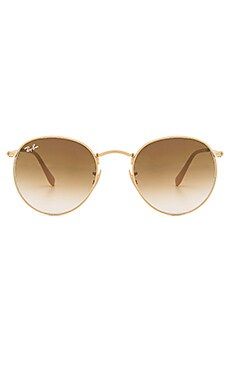 Ray-Ban Round Metal in Matte Gold & Clear Gradient Brown from Revolve.com | Revolve Clothing (Global)