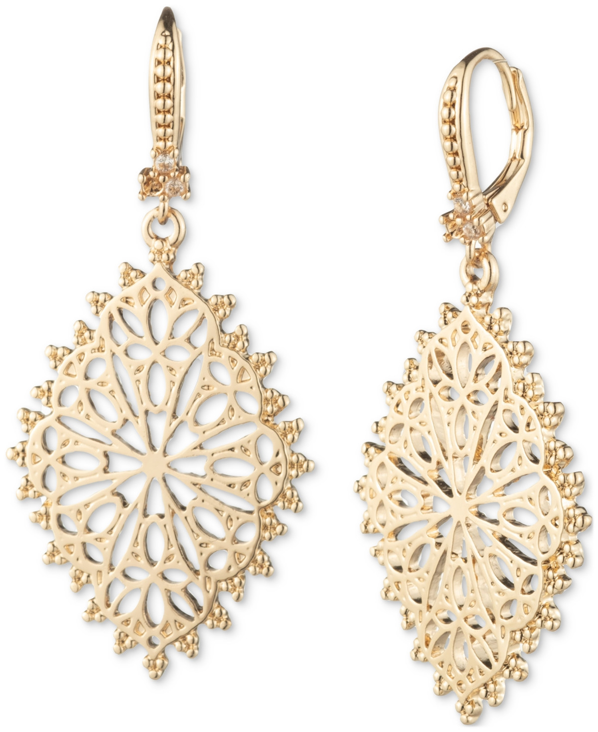 Marchesa Gold-Tone Filigree Beading Openwork Leverback Drop Earrings - Gold | Macy's