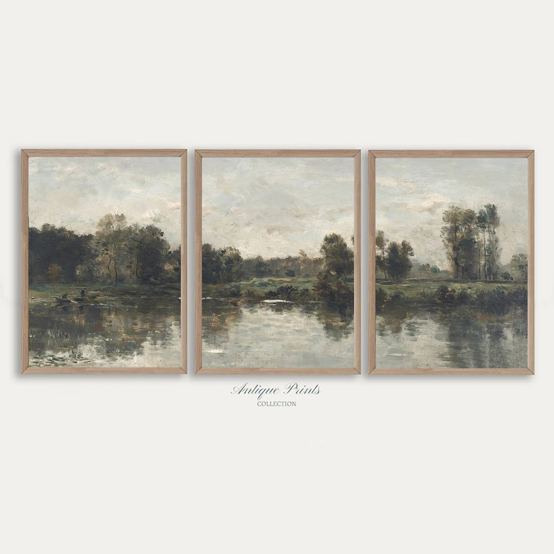 Vintage Pond Set of 3 Split Painting, Rustic Country Wall Decor, Antique Countryside Print, Lands... | Etsy (US)