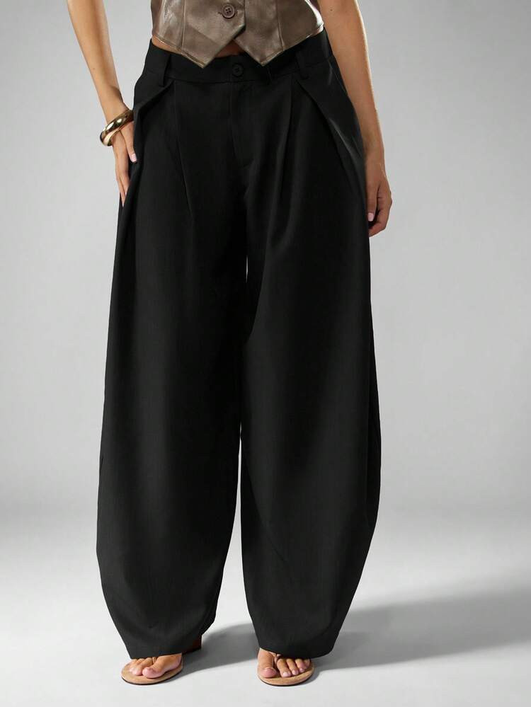 MISSGUIDED Extra Wide Leg Pleated Balloon Pants High Waisted Palazzo Trousers Casual Loose Fit Pants With Pockets | SHEIN