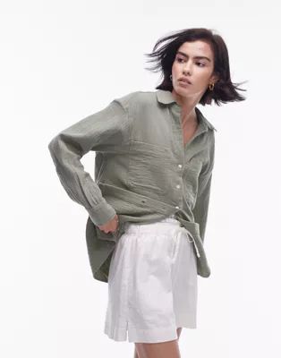 Topshop cotton casual shirt in khaki  | ASOS | ASOS (Global)